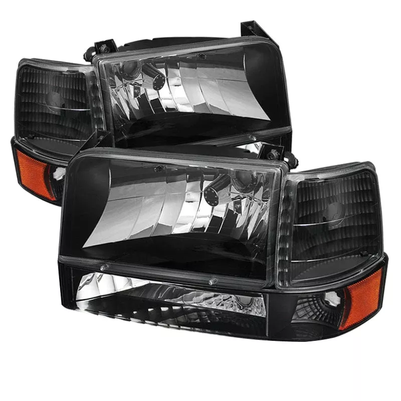 SPYDER Xtune Ford F150/Bronco 92-96 Headlights w/Corner Bumper 6pcs Amber- Black HD-JH-FB92-SET-AM-BK 5073136