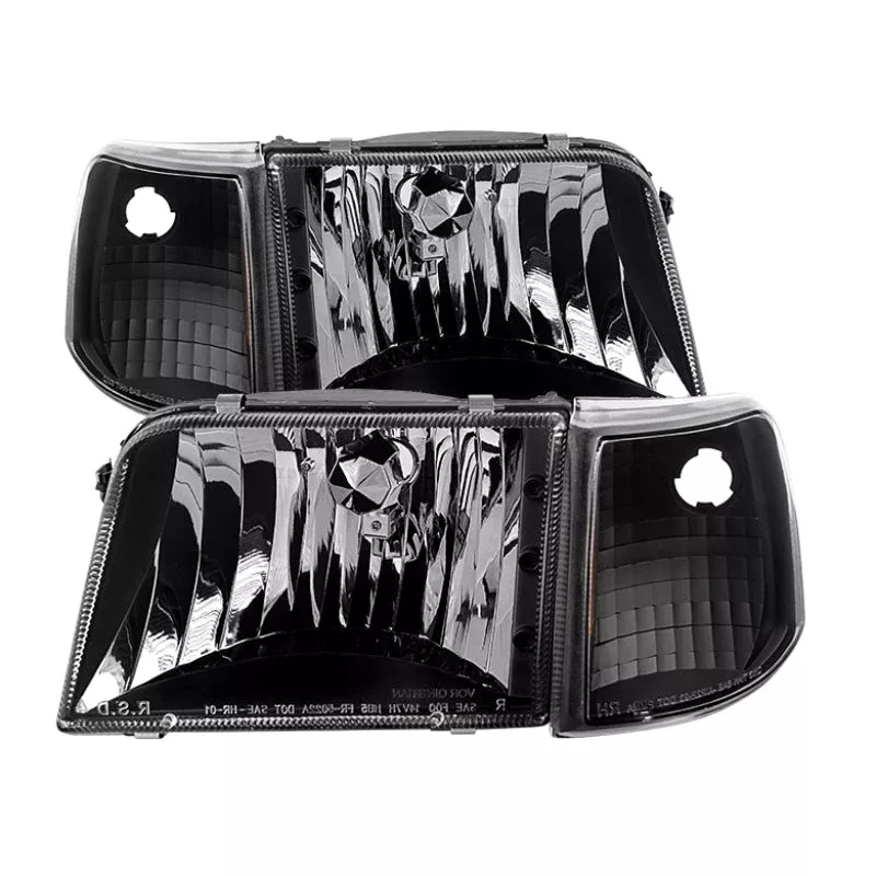 SPYDER Xtune Ford Ranger 93-97 Crystal Headlights w/ Corner Lights 4pcs Sets Black HD-JH-FR93-SET-BK 9029363
