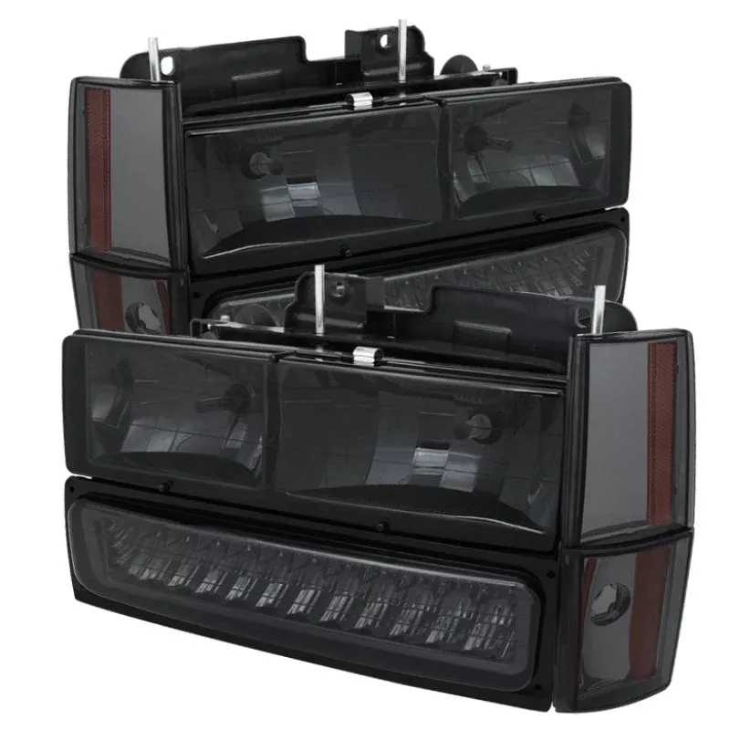 SPYDER Xtune GMC Yukon 92-93 Crystal Headlights w/ Corner & LED Bumper Smoke HD-JH-GMCCK88-LED-AM-SM-SET 5073556