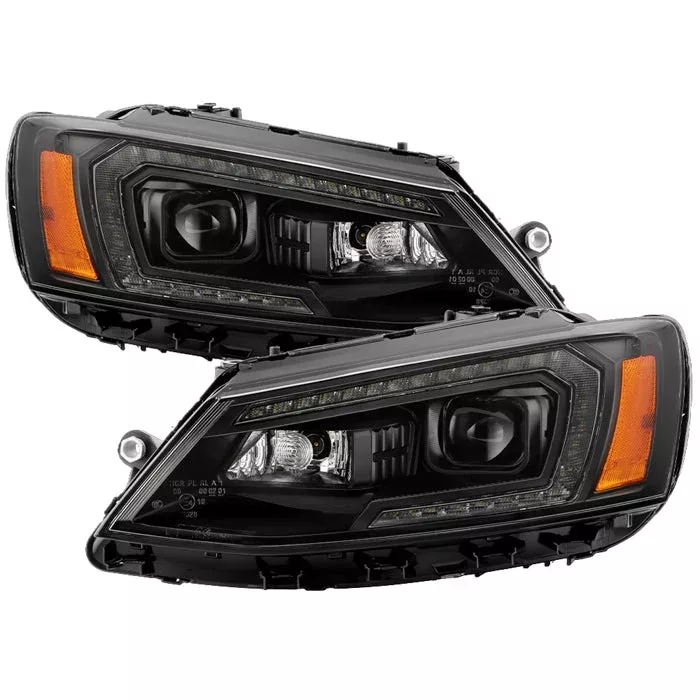 SPYDER xTune VW Jetta 11-18 *Halogen Only* Proj. Headlights w/ Light Bar – Blk PRO-JH-VJ11-LBDRL-BK 9055560