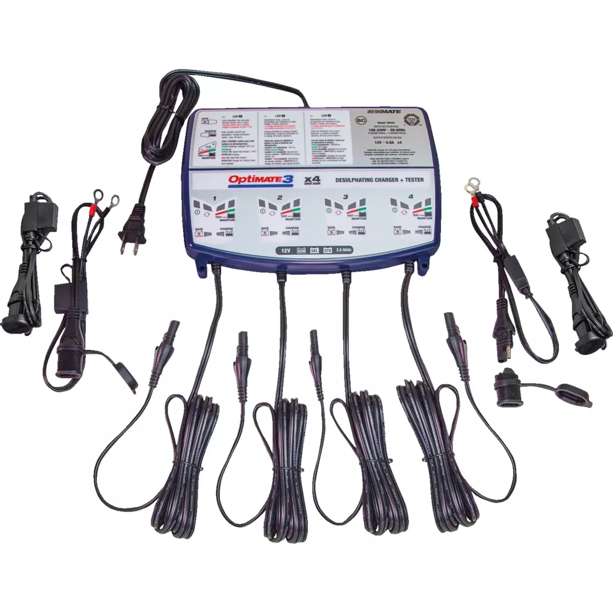 TECMATE 3807-0263 TM455 Optimate™ 3 Multi-Battery Charger Battery Charger/Maintainer - 4-Bank