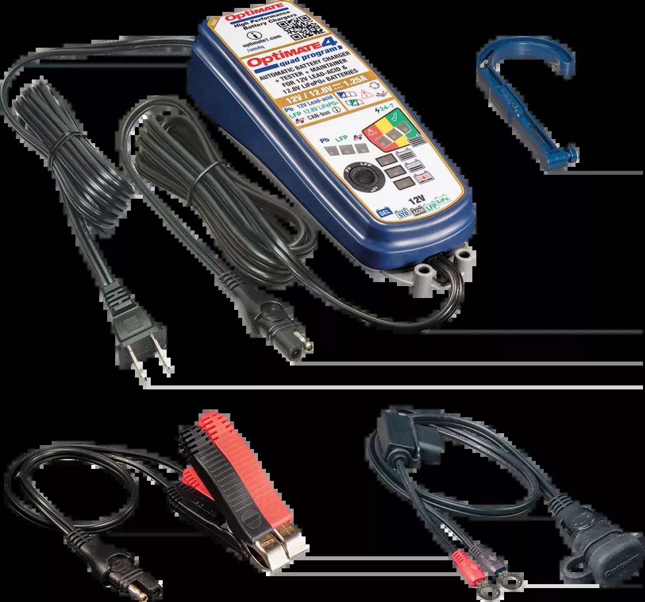 Tecmate Optimate 4 Quad Program Universal Motorcycle Battery Tender Charger