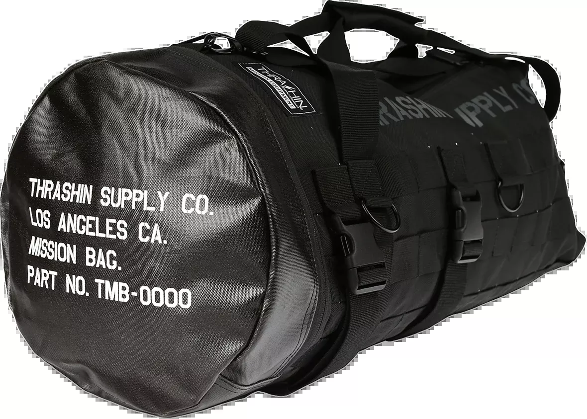 Thrashin Black Zipper Mission Sissybar Molle Webbing Duffle Bag for Harley
