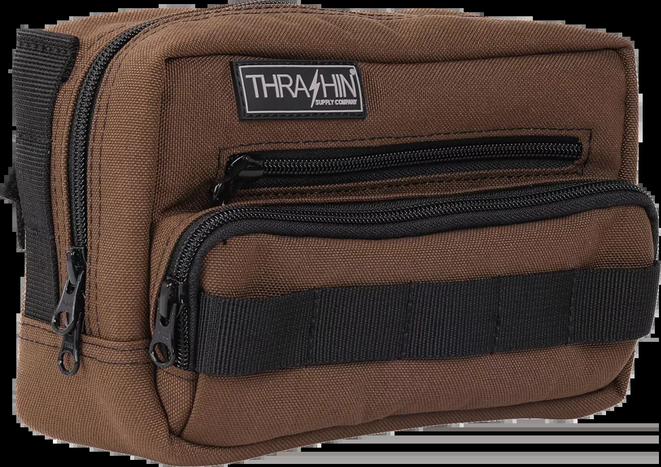 Thrashin Supply Brown Motorcycle Handlebar Storage Bag Plus for Harley THB-0009