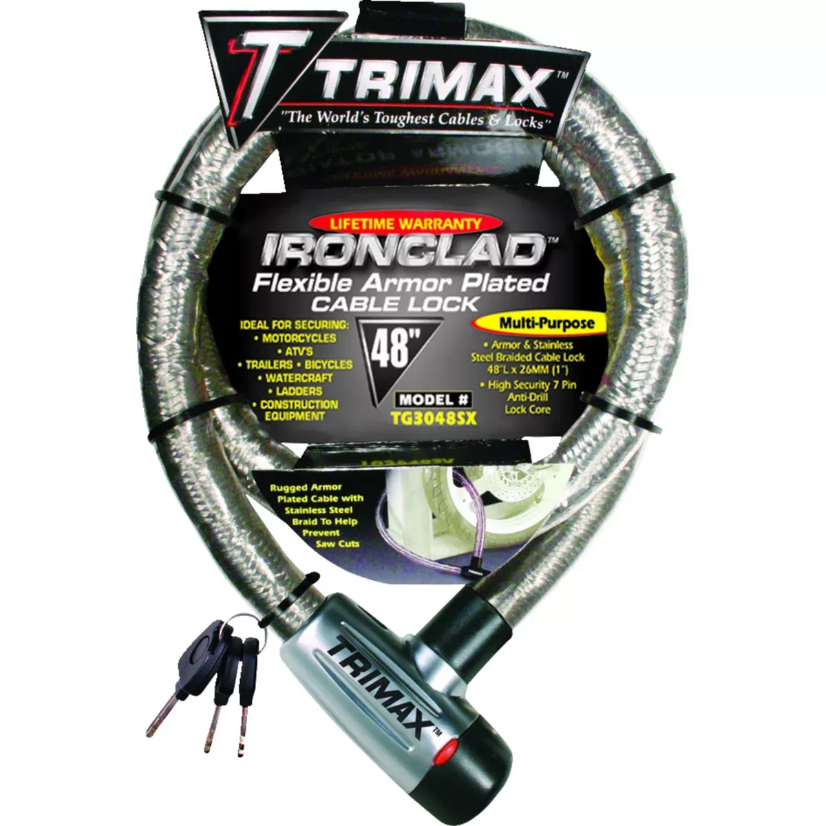 TRIMAX 4010-0010 TG3048SX Gladiator Series Armored Cable Braided Cable Lock - 48"