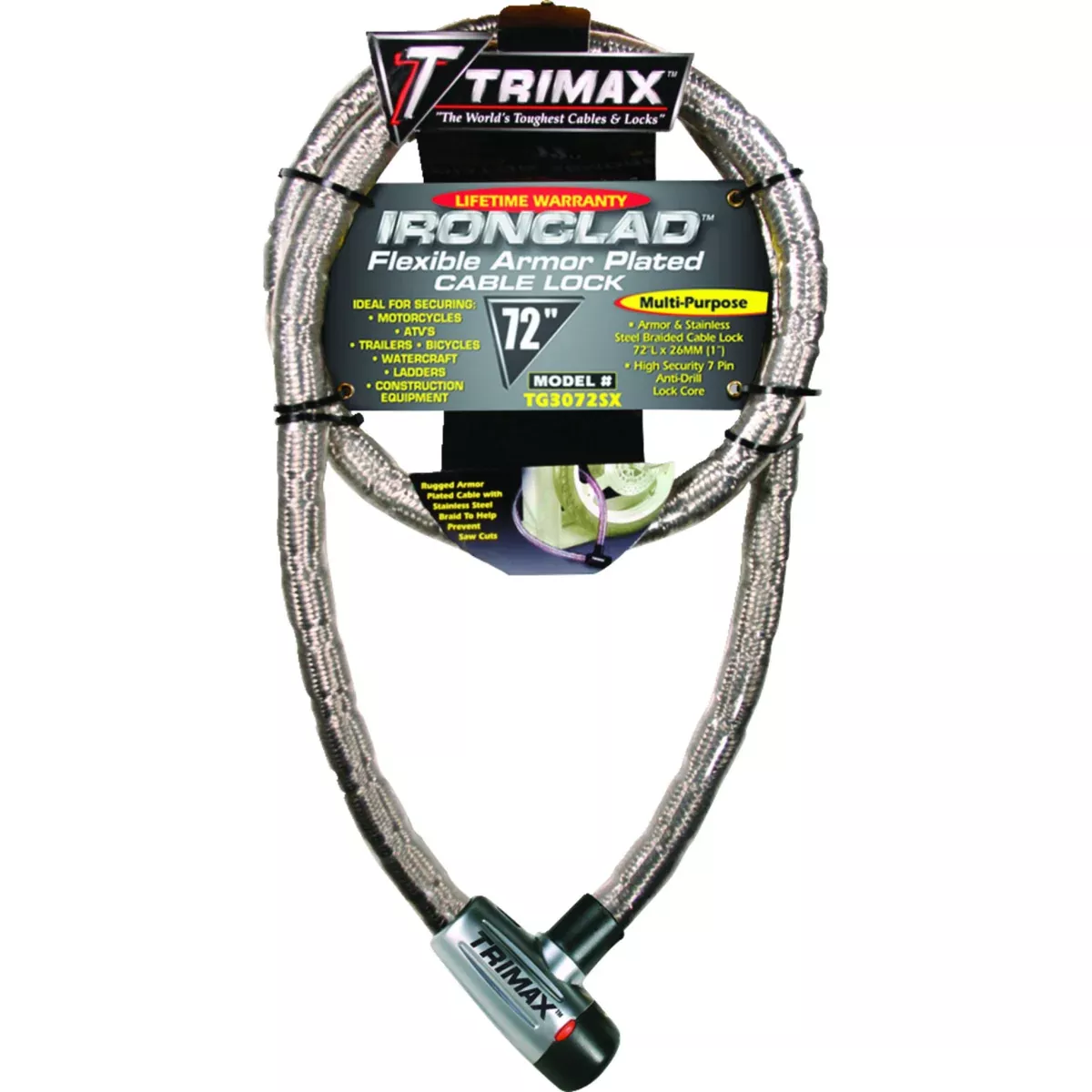 TRIMAX 4010-0011 TG3072SX Gladiator Series Armored Cable Braided Cable Lock - 72"