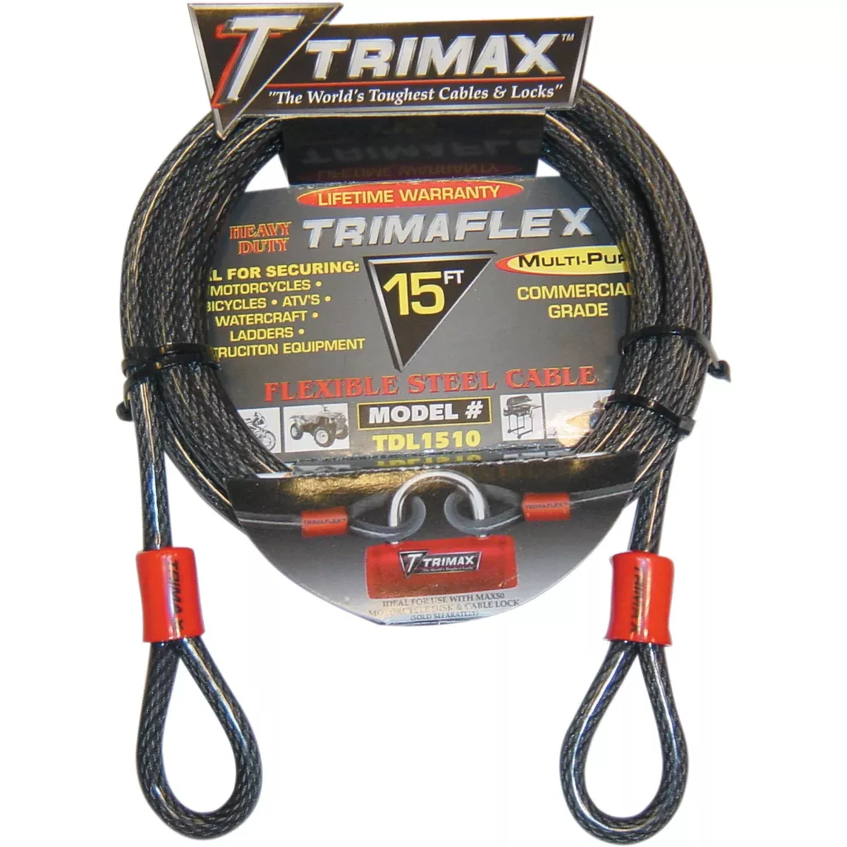 TRIMAX 4010-0053 TDL1510 Trimaflex™ Max Security Braided Cable Cable Lock - 15'