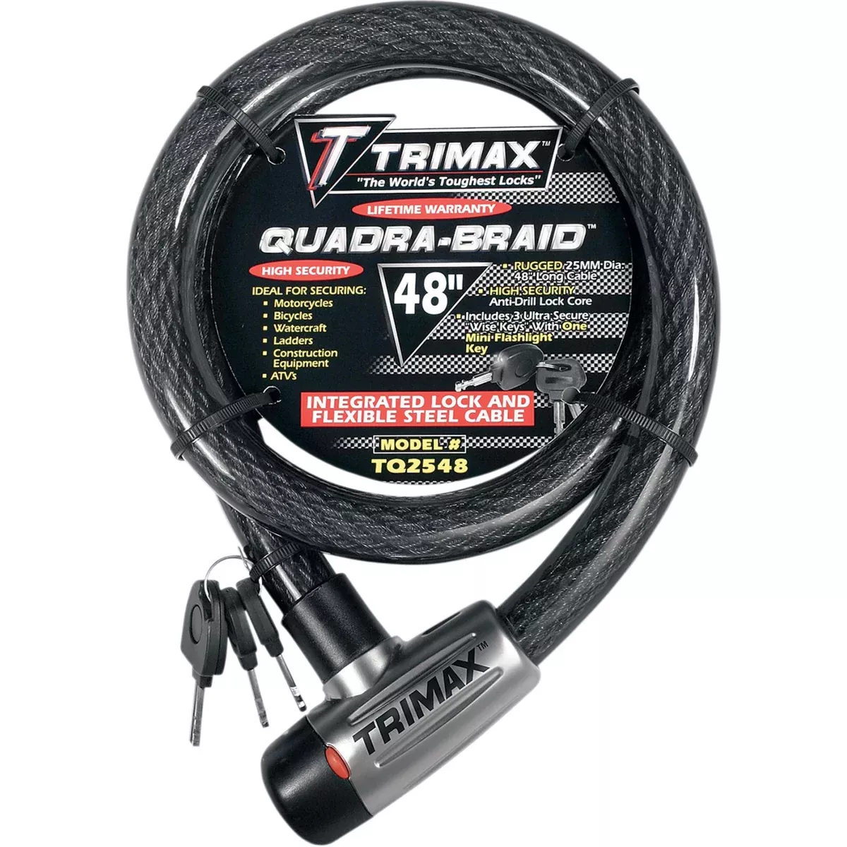 TRIMAX 4010-0073 TQ2548 Multi-Use Cable Lock Quad Braid Lock - 48"
