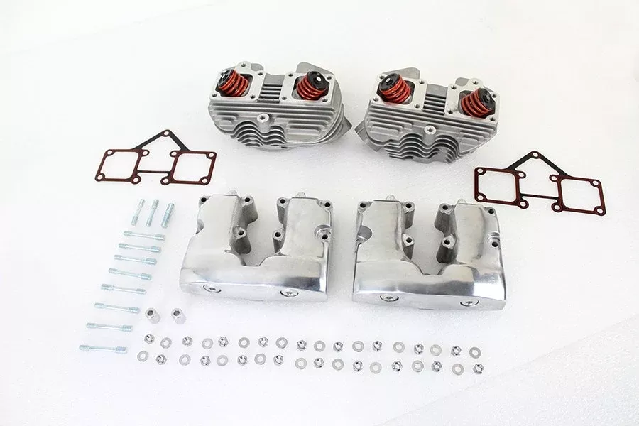 V-Twin 10-1128 Cylinder Head Set w/ Polished Rocker Box Harley Shovelhead 66-77
