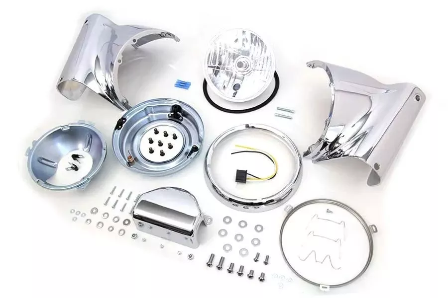V-Twin 33-1428 Chrome 7" Headlamp Cowl Nacelle Kit 86-17 Harley Softail FLST