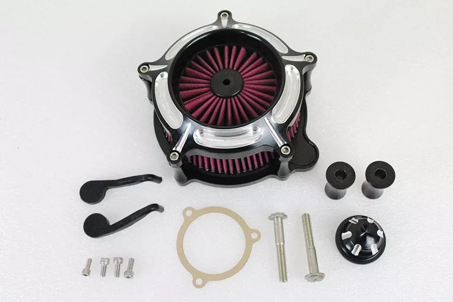 V-Twin 34-1673 Black Aluminum Exposed Air Filter Cleaner Kit 08-17 Harley FL FXD