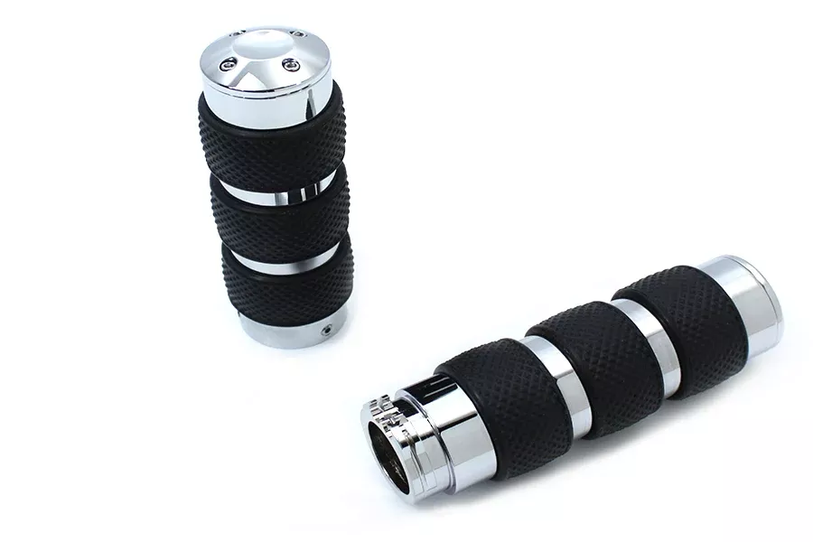 V-Twin Chrome Banded Motorcycle Handlebar Grips 1982-2015 Harley Touring