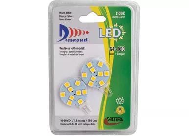 Valterra DG72626WVP LED Disc Bulb Replacement Bipin 180LUM 5500K 10W (2 Pack)