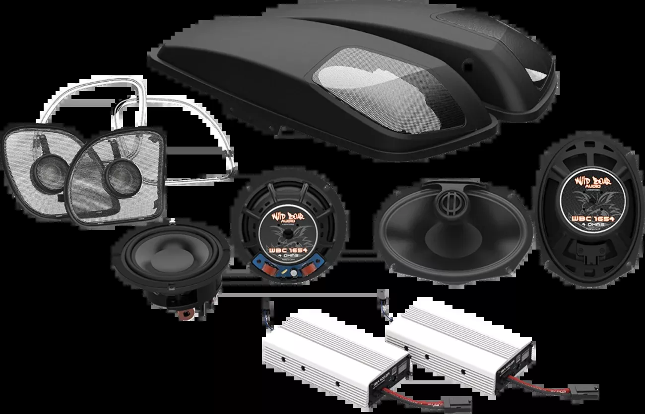 Wild Boar Front & Rear Saddlebag Lid Speaker Amp Kit 2015-2022 Harley Road Glide