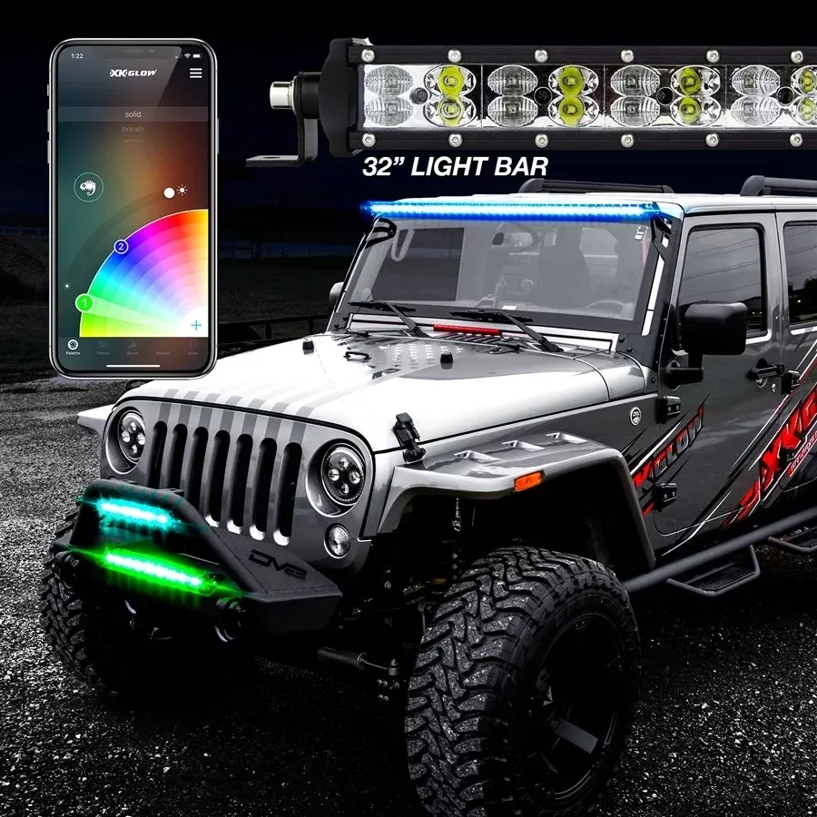 XK Glow 20″ App Controlled RGBW LED Light Bar 36w-54w For Jeep UTV