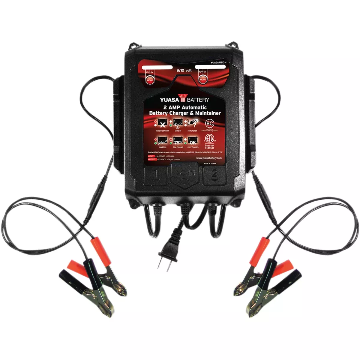 YUASA 3807-0461 YUA2AMPCH Dual-Bank Battery Charger and Maintainer Battery Charger – 2 A – 6/12 V