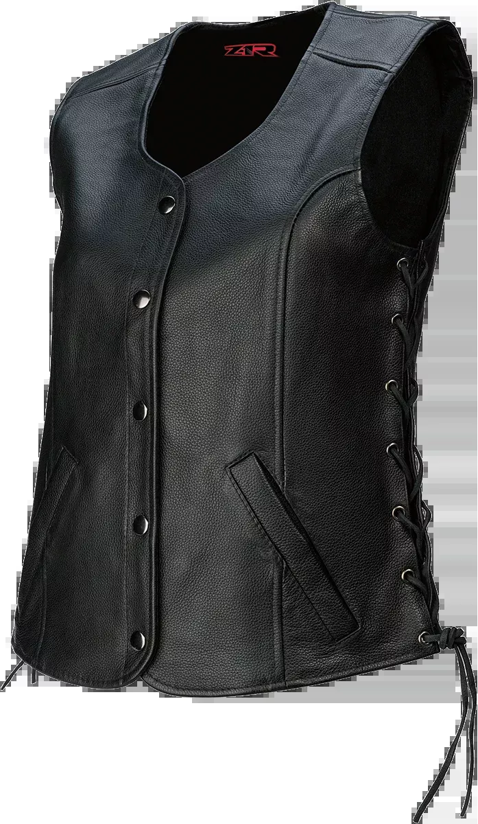 Z1R Colt Black Leather Womens 3X Motorcycle Riding Street Racing Snap Vest